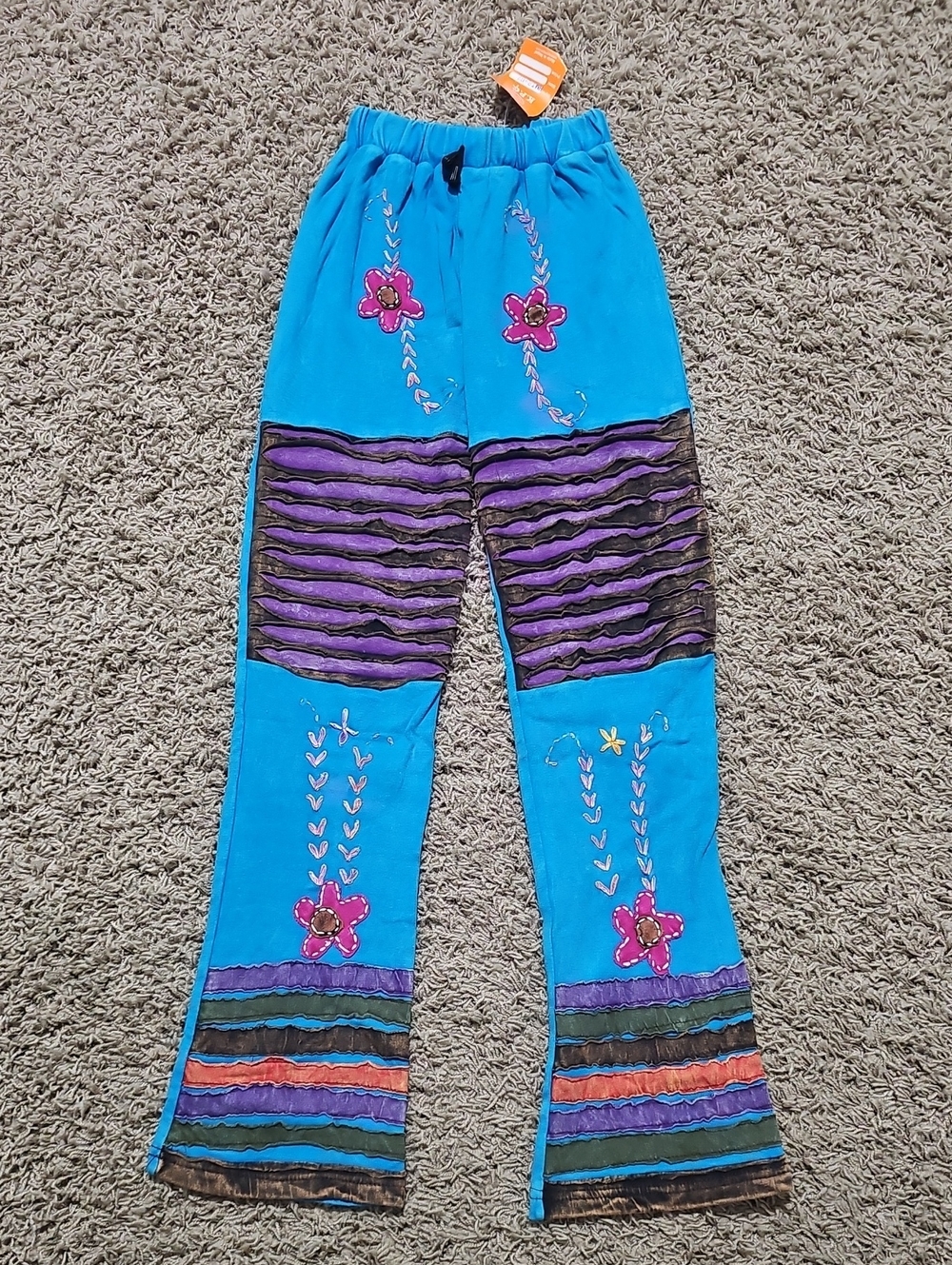 NWT K.P.C. Pants Bohemian Handmade In Nepal Embroidered Drawstring